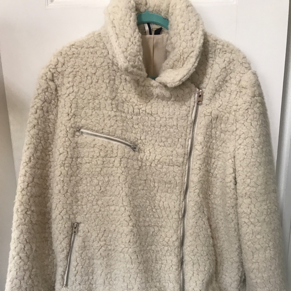 Topshop off white faux shearling motorcycle jacket